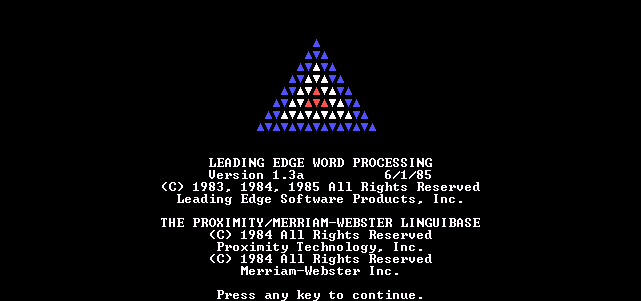 Leading Edge Word Processing Version 1.3a - Splash